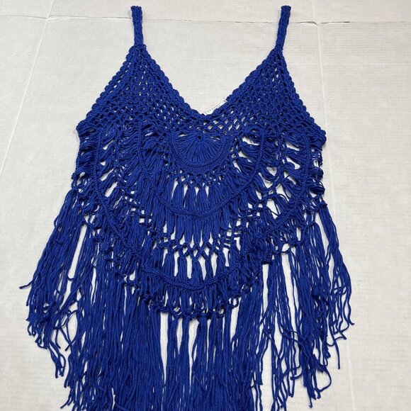 Ekouaer Beach Top Women L Blue Crochet Tank‎ Fringe Coverup Boho Hippie Festival - Picture 3 of 8